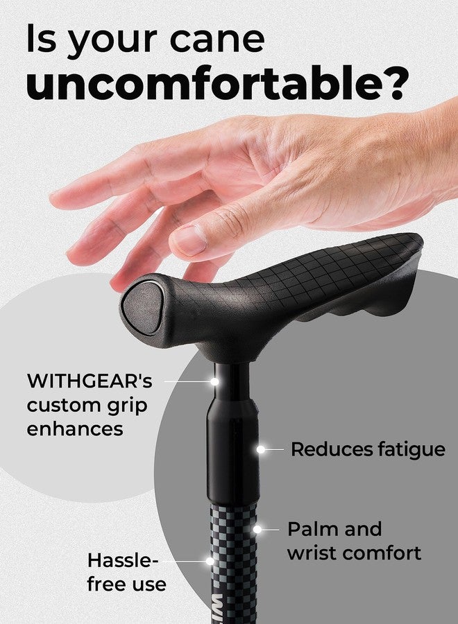 Withgear Ergonomic Walking Cane for Men & Women - Foldable & Adjustable Walking Stick with Lightweight Duralumin, Shock-Absorbing Lock (Left-Handed Grip, Black) - Image 3