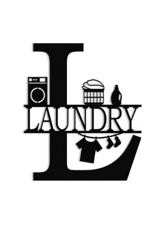 MIRFA Wooden Wall Art With Self Adhesive Base - Black (Laundry)  - Image 1