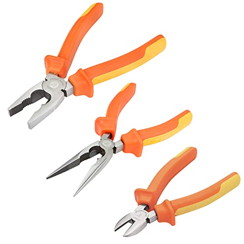 GROZ 3 Piece Insulation Plier Set with Insulation to 1000V AC| Plier set for Cutting, Bending, Pulling & Gripping Wires| High Strength Construction| Corrosion Resistant| Ergonomic Grip| PLR/CV/ST3A - Image 1