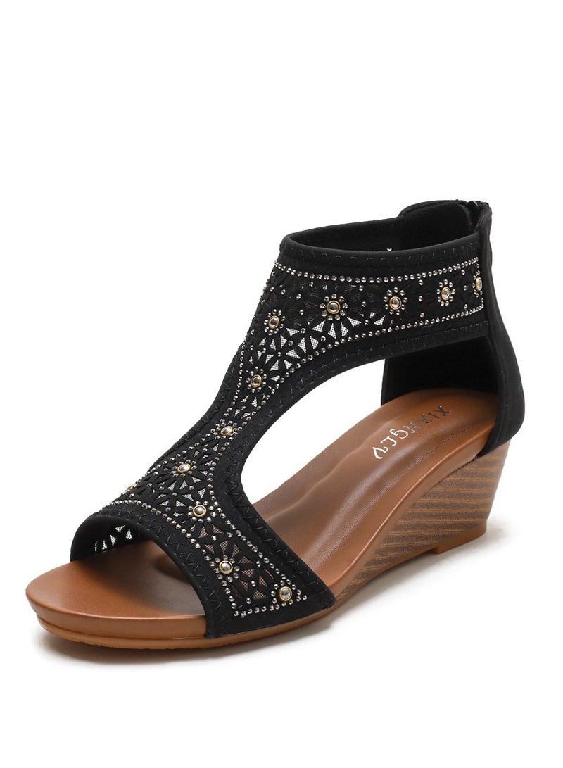 SIKETU Summer New Women's Sandals Comfortable Slope Heel Roman Sandals - Image 1