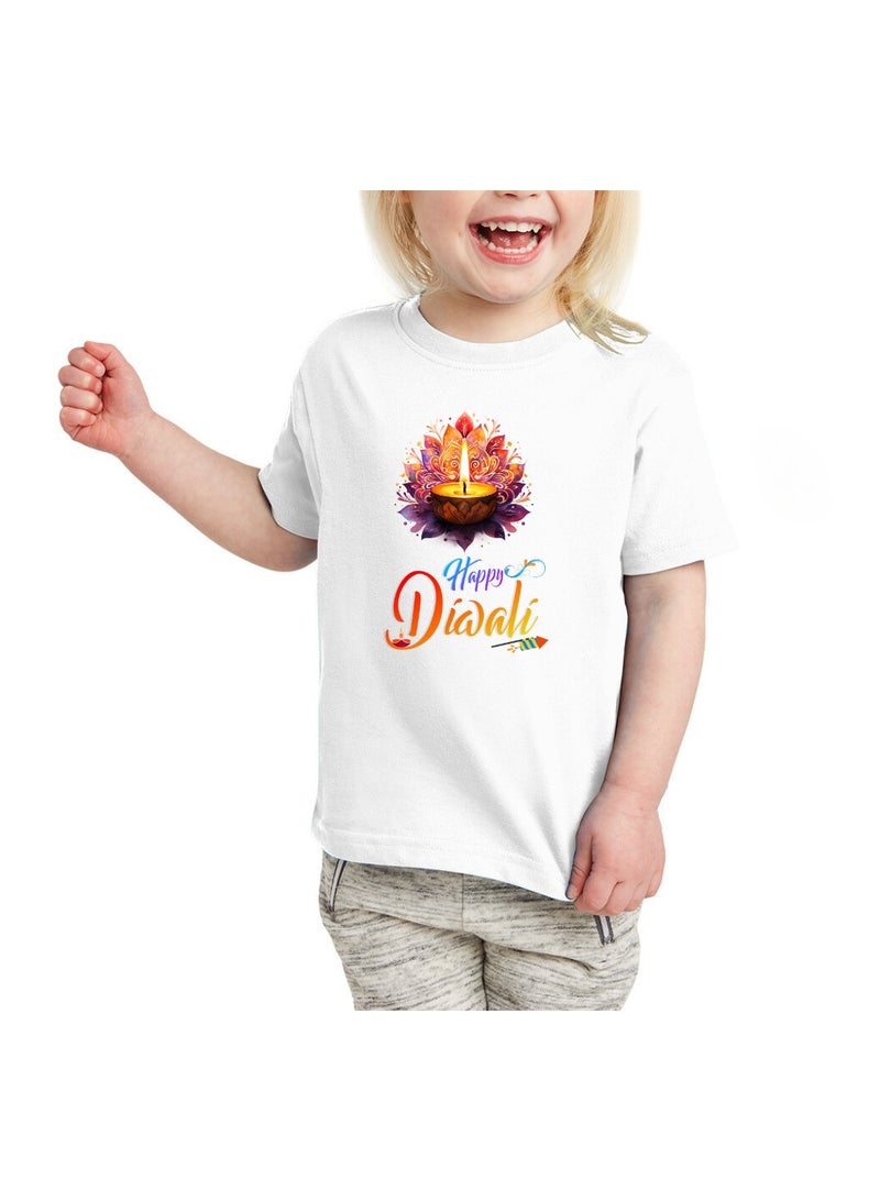 برينت شوب فور مي تي شيرت ديوالي للأطفال البنات - احتفل بمهرجان الأضواء مع قمصان احتفالية ومريحة بأكمام قصيرة للفتيات - مثالية لحفلات ديوالي - Image 1