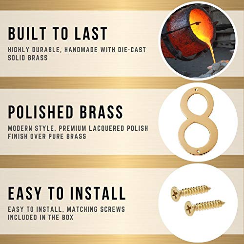 A10SHOP Motif 4-Inch Gold Mailbox Numbers Mailbox Decor Address Signs For Houses Outdoor Wall Decor Mailbox Numbers House Address Numbers For Outside Address Sign for Door Numbers (Polished, Number 8) - Image 3