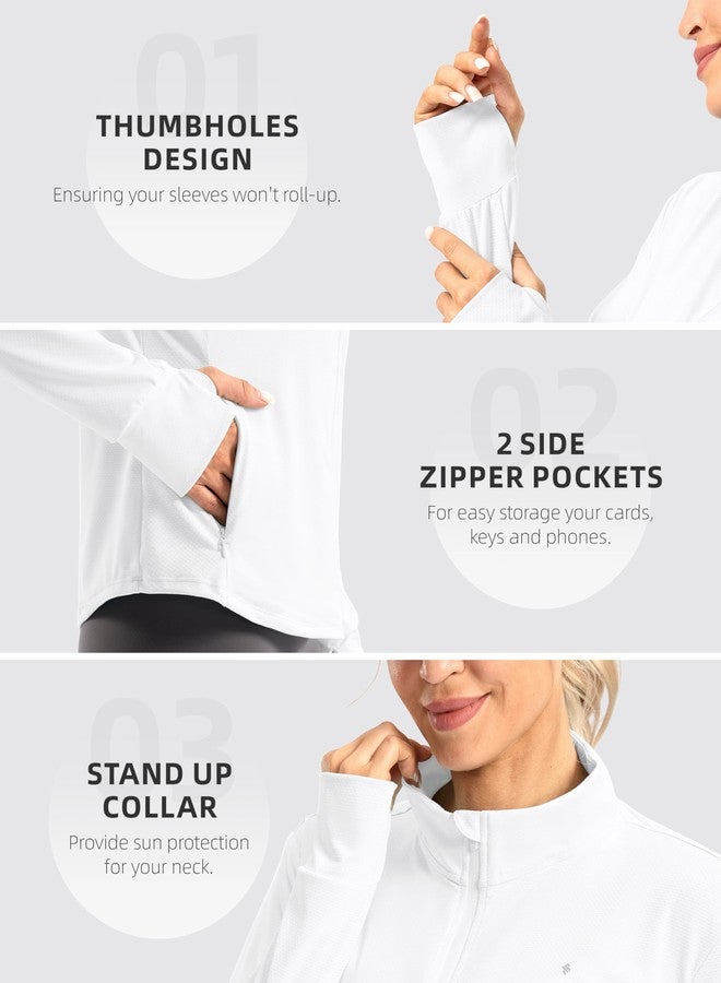Soothfeel Women's UPF 50+ Lightweight Athletic Jackets Sun Protection Zip Up Long Sleeve Shirts Hiking Workout Outdoor Pocket, White, M - Image 5