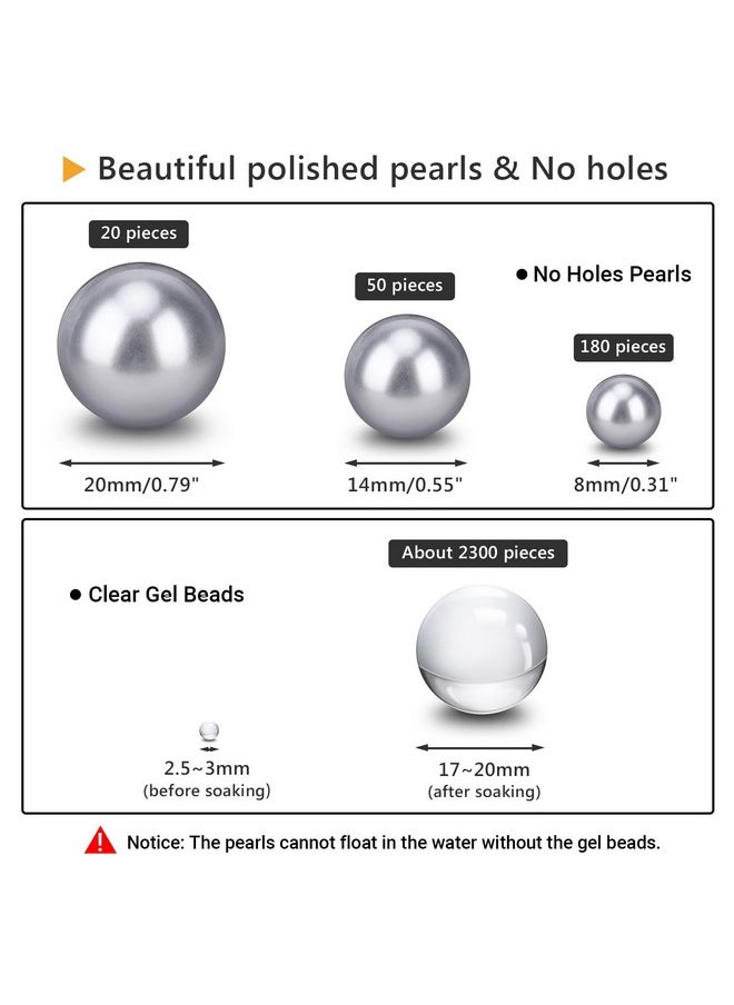 Suream - Silver Floating Beads For Vase Filler 250Pcs 8/14/20Mm Beads With 2300Pcs Clear Water Gel Beads Mix Size Round Wedding Decorative Pearls For Table Centerpiece Floral Party Valentine'S Day - Image 1