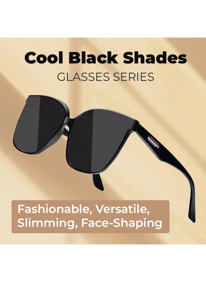 KSYN KO-KO Vintage Black Sunglasses with Metal Hinges & Accessories, HD Sun Protection for Strong Light, Fashionable Shades - Image 3