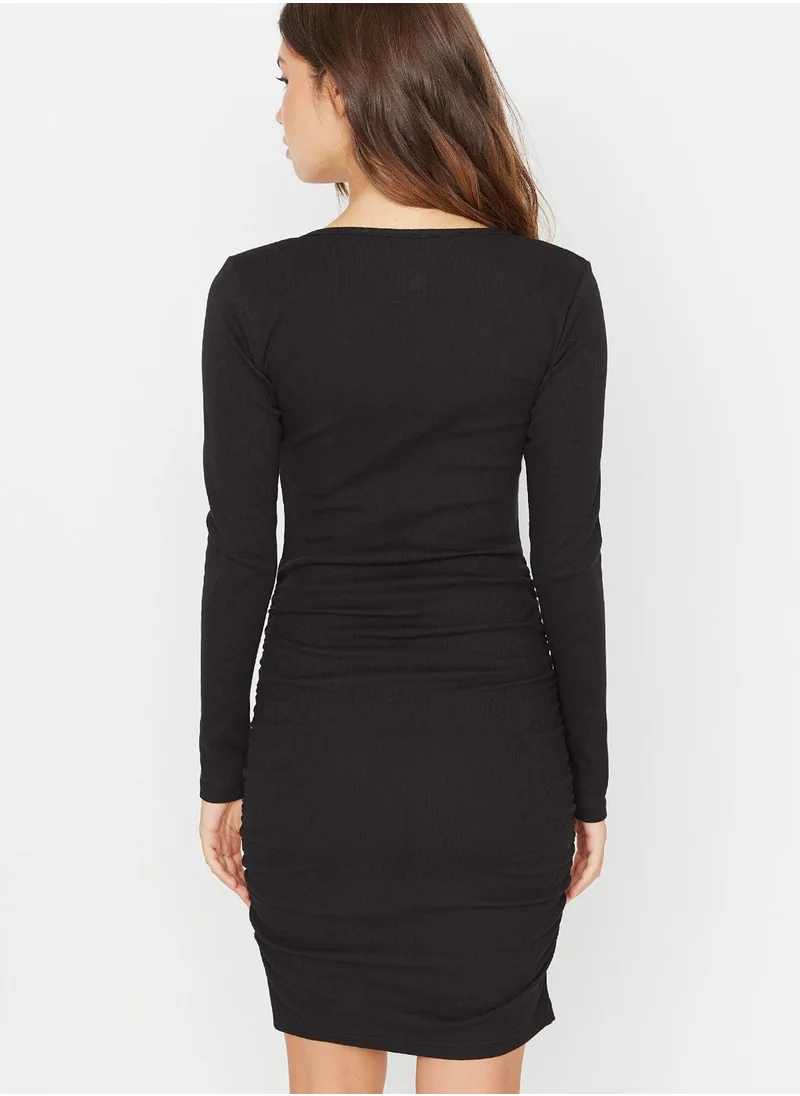 trendyol Button Detail Ribbed Bodycon Dress
