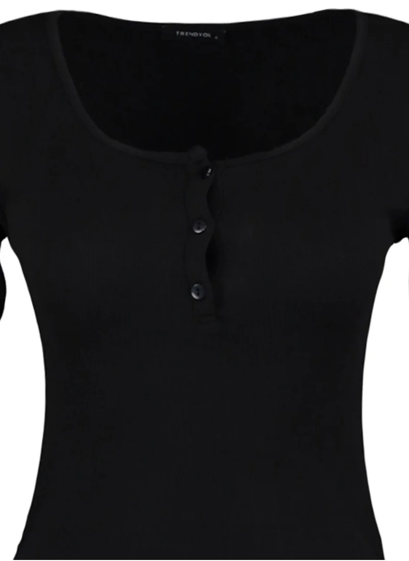 trendyol Button Detail Ribbed Bodycon Dress