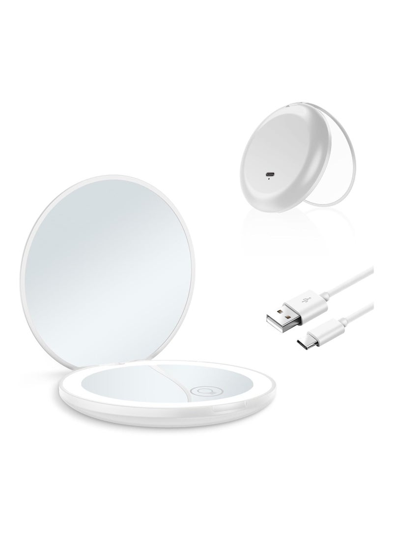 general LED Illuminated Travel Makeup Mirror with 1x/2x Magnification with Light USB Charging Dual Sided Touch Screen Adjustable Handbag Wallet Pocket Girl Gift Portable  - Image 1
