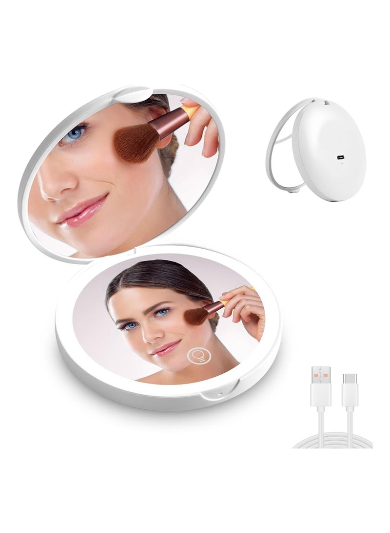 general LED Illuminated Travel Makeup Mirror with 1x/2x Magnification with Light USB Charging Dual Sided Touch Screen Adjustable Handbag Wallet Pocket Girl Gift Portable  - Image 3