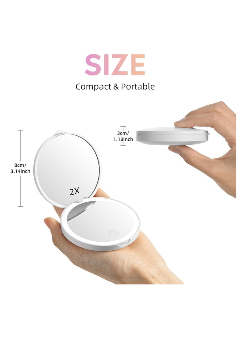 general LED Illuminated Travel Makeup Mirror with 1x/2x Magnification with Light USB Charging Dual Sided Touch Screen Adjustable Handbag Wallet Pocket Girl Gift Portable  - Image 4