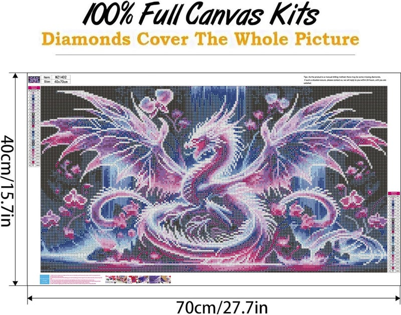 Ekuxom Large Diamond Art Kits for Adults- Large Dragon Diamond Painting Kits for Adults-5D DIY Round Full Drill Waterfall Diamonds Gem Art Kit for Gifts Home Wall Decor 27.5 X 15.7 inch - Image 2