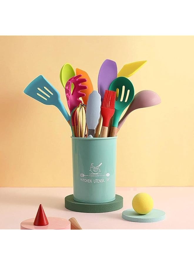 PROMASS Kitchen Utensil Set, 12 Pieces, Silicone and Wooden, Heat Resistant, Non-Stick Cookware Tools (Multicolor)  - Image 5