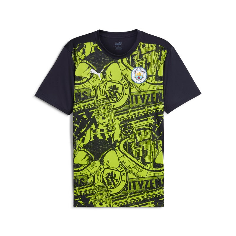 PUMA Manchester City Pre-match Short Sleeve Mens Yellow Jersey Top - Image 1