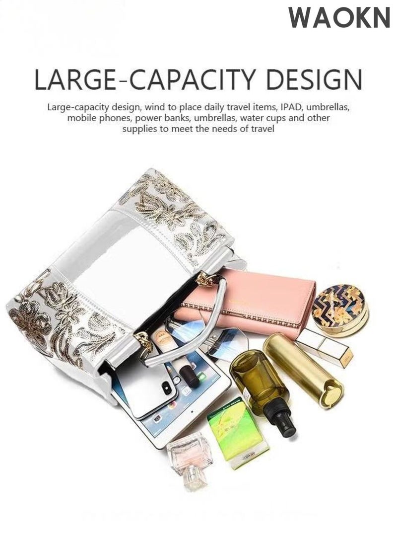 دبليو أيه أو كي أن حقيبة يد نسائية أنيقة بمقبض علوي ونمط رائع، حقيبة كتف كبيرة الحجم بحزام قابل للتعديل وسحاب إغلاق، حقيبة كروس أنيقة وعصرية للسيدات، مثالية للمواعيد والتسوق والاستخدام اليومي. - Image 4