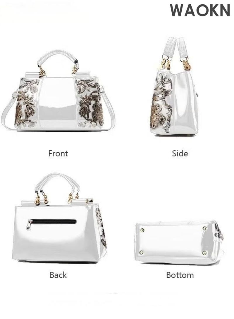 دبليو أيه أو كي أن حقيبة يد نسائية أنيقة بمقبض علوي ونمط رائع، حقيبة كتف كبيرة الحجم بحزام قابل للتعديل وسحاب إغلاق، حقيبة كروس أنيقة وعصرية للسيدات، مثالية للمواعيد والتسوق والاستخدام اليومي. - Image 3