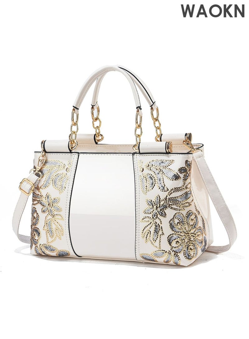 دبليو أيه أو كي أن حقيبة يد نسائية أنيقة بمقبض علوي ونمط رائع، حقيبة كتف كبيرة الحجم بحزام قابل للتعديل وسحاب إغلاق، حقيبة كروس أنيقة وعصرية للسيدات، مثالية للمواعيد والتسوق والاستخدام اليومي. - Image 1