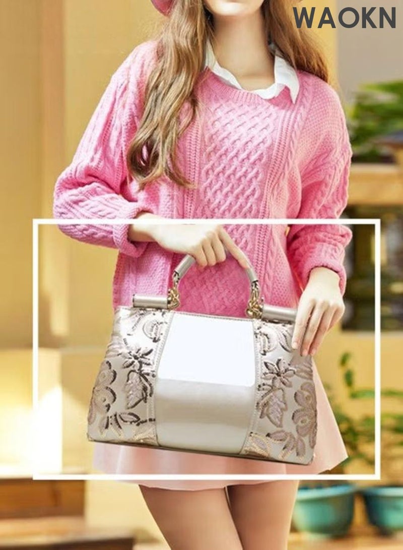 دبليو أيه أو كي أن حقيبة يد نسائية أنيقة بمقبض علوي ونمط رائع، حقيبة كتف كبيرة الحجم بحزام قابل للتعديل وسحاب إغلاق، حقيبة كروس أنيقة وعصرية للسيدات، مثالية للمواعيد والتسوق والاستخدام اليومي. - Image 2