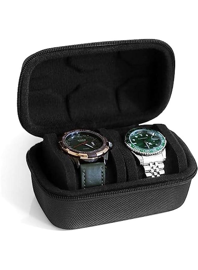 HOOKOR 2 slot Hard watch travel case,Portable zipper storage organizer box with soft foam pillow to fit large and small watches,Watch Organizer for Men and Women (2 Slot) - Image 1