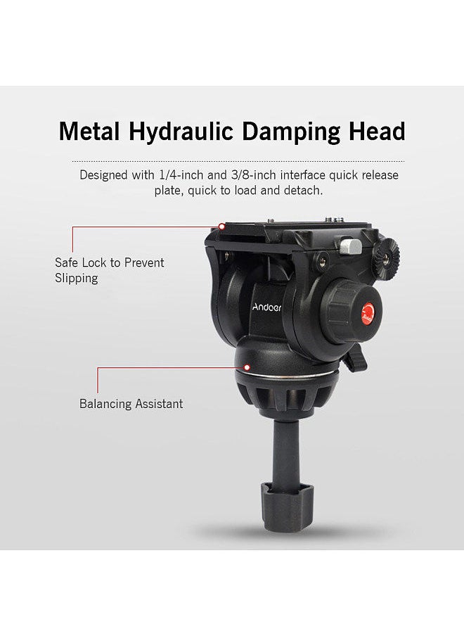Andoer Professional Aluminum DSLR Camera Tripod Stand 1.8m/6ft 8KG Payload with 360° Panoramic Hydraulic Damping Head Universal 1/4 3/8 Interface for DSLR SLR Camera Photography