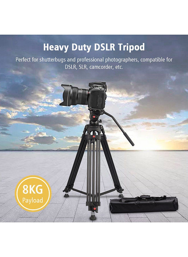 Andoer Professional Aluminum DSLR Camera Tripod Stand 1.8m/6ft 8KG Payload with 360° Panoramic Hydraulic Damping Head Universal 1/4 3/8 Interface for DSLR SLR Camera Photography