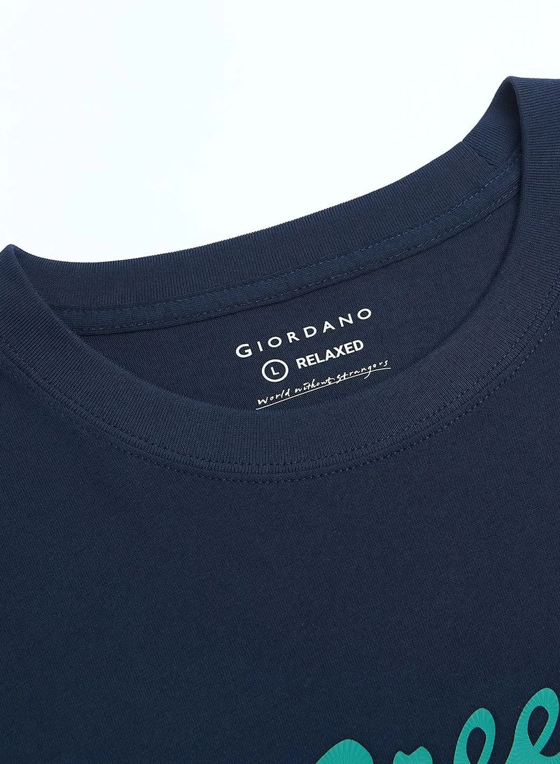 Giordano  Men's Endless Lazy Days Navy Breeze Graphic Tee for Men | Best Price UAE