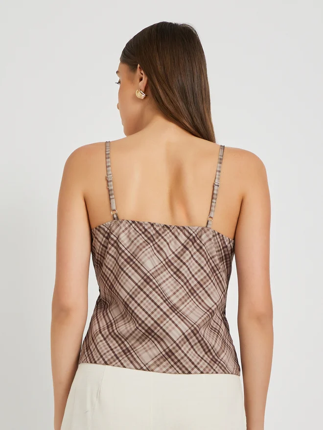 Take Two Take Two Plaid Strappy V Neck Cami T-Shirt