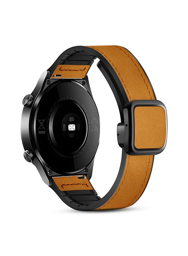 O Ozone Leather Silicone Watch Band for Samsung Galaxy Watch Ultra LTE 47mm / Galaxy Watch 3 45mm 22mm Replacement Strap with D-Buckle Wristband- Light Brown - Image 1