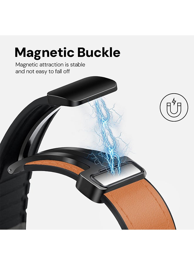 O Ozone Leather Silicone Watch Band for Samsung Galaxy Watch Ultra LTE 47mm / Galaxy Watch 3 45mm 22mm Replacement Strap with D-Buckle Wristband- Light Brown - Image 2