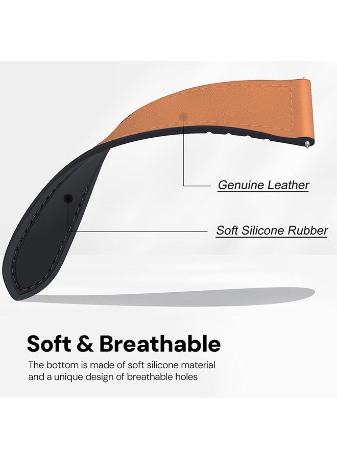 O Ozone Leather Silicone Watch Band for Samsung Galaxy Watch Ultra LTE 47mm / Galaxy Watch 3 45mm 22mm Replacement Strap with D-Buckle Wristband- Light Brown - Image 3