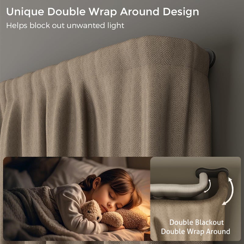 Wolistsa Double Curtain Rod, Black Wrap Around Blackout Dual Curtain Rods for Windows 48 to 84 inch, Adjustable Heavy Duty Curved Spliced Room Darkening Double Rods, All Metal, Aluminium Bracket - Image 2