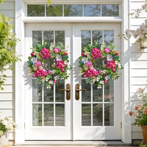 Soomeir Spring Wreaths for Front Door Outside Summer Wreath 24 Inch with Luxury Peony & Hydrangea Floral Wreaths with Greenery Colorful Seasonal Spring Door Wreath for Outdoor Home Decor - Image 5
