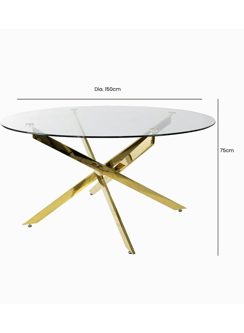 VANITY LIVING Davos Gold Round Dining Table Set - 6 Seater with Leon Cream Chairs, Elegant Modern Design - Image 2
