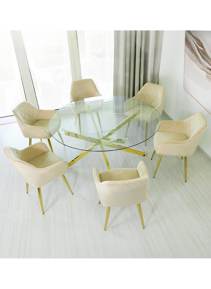 VANITY LIVING Davos Gold Round Dining Table Set - 6 Seater with Leon Cream Chairs, Elegant Modern Design - Image 4