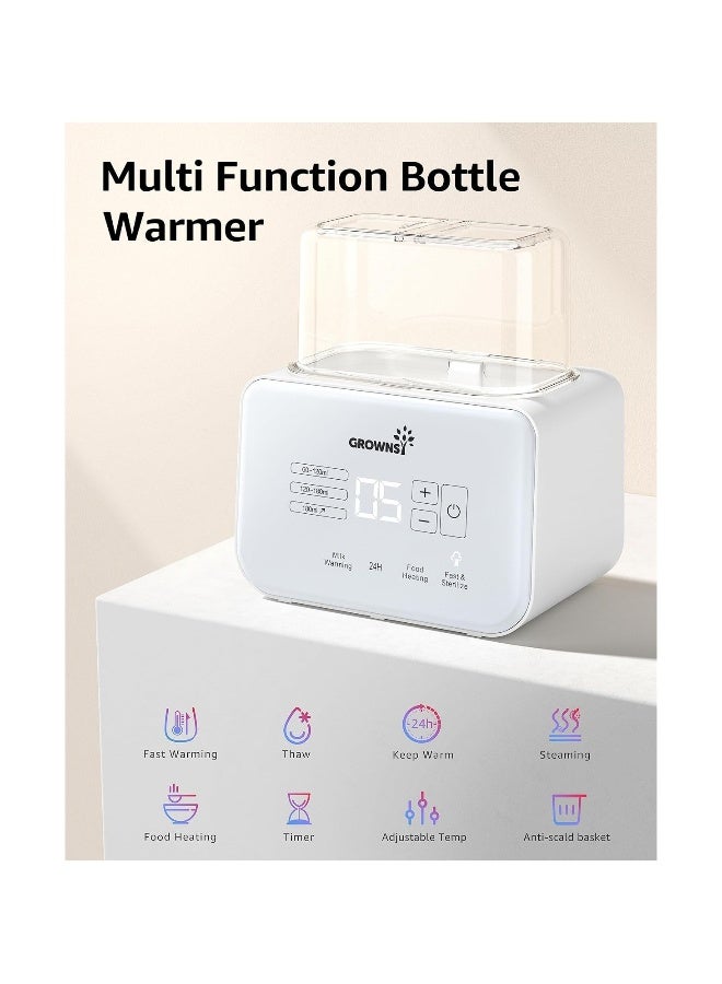 GROWNSY سخان زجاجة الأطفال، جروونسي 8 في 1 سخان حليب سريع مع مؤقت لحليب الثدي أو الحليب الصناعي، يناسب زجاجتين، تحكم دقيق في درجة الحرارة، مع وظيفة إذابة الثلج، التعقيم، الاحتفاظ، تسخين برطمانات طعام الأطفال - Image 2