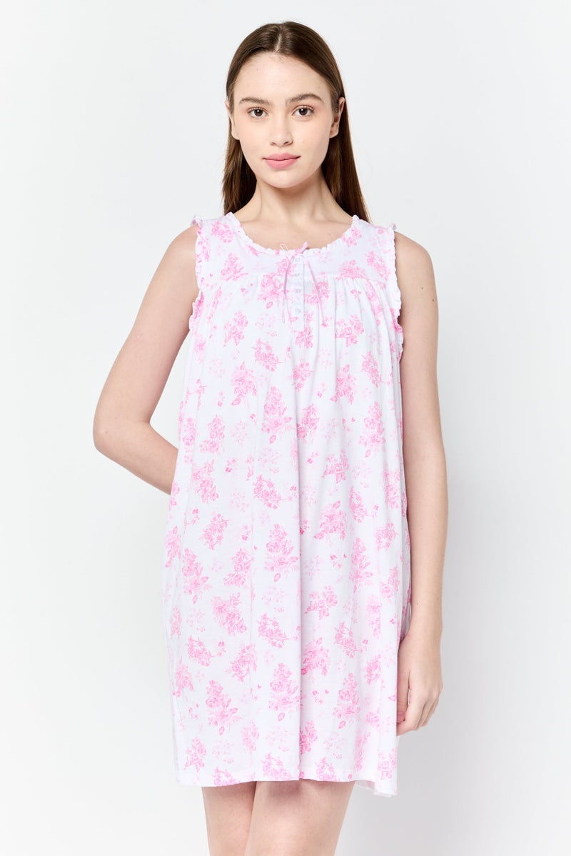 Celestial Dreams Women Floral Print Sleeveless Pajamas, Milticolor - Image 1