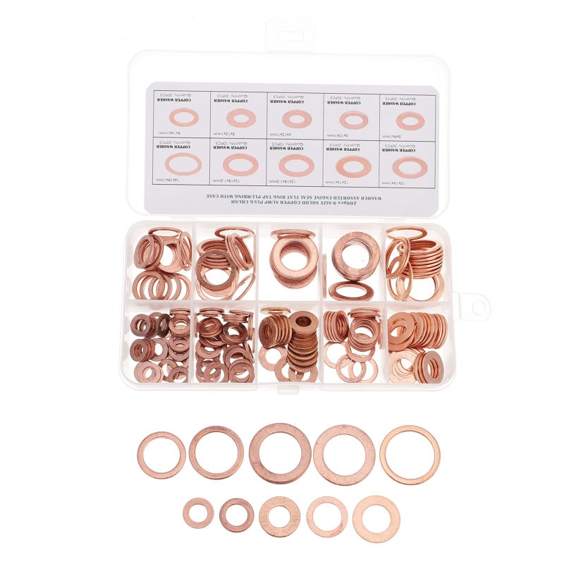 200 Pcs Copper Flat Washers and Gaskets Sealing Kit for Plumbing Industrial Use - Image 2