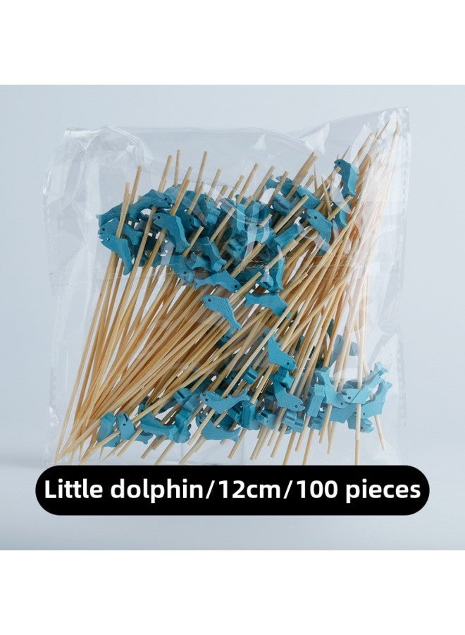 Disposable Fruit Fork Fruit Sticks Bamboo Sticks Flower Sticks Sugar-Coated Berry String Sticks Cocktail Sandwich Sticks Dessert Decoration-Color:Light Yellow Blue Dolphins 100  - Image 1