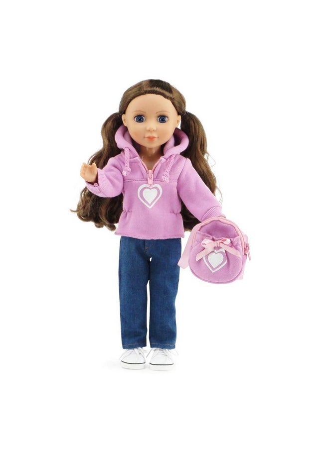 Emily Rose - 14 Inch Doll 3 Piece Valentines Heart Hoodie Jeans Sweatshirt Clothes Set With Backpack Accessory Compatible With Glitter Girls And Similar Dolls Doll And Shoes Not Included - Image 1