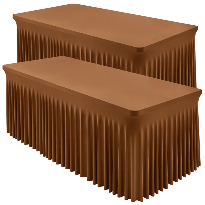 Shillance 2 Packs Brown Spandex Tableclothes for 6 Foot Rectangle Table, Spandex Table Covers 6FT Stretch Table Skirts Wrinkle Free Fitted Table Cloth for Event, Wedding, Banquet & Parties - Image 1
