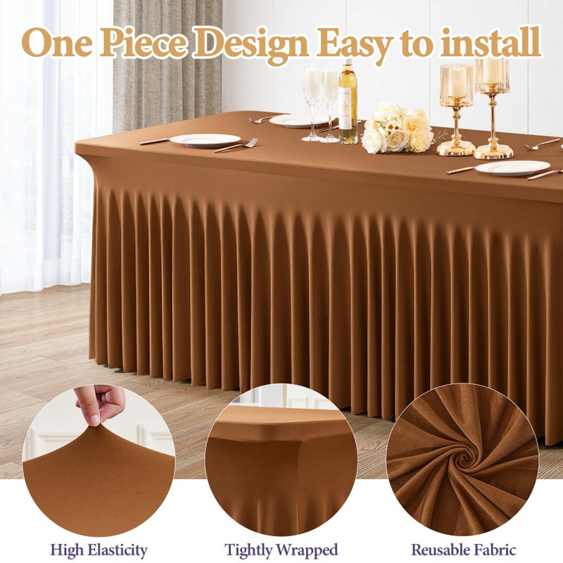Shillance 2 Packs Brown Spandex Tableclothes for 6 Foot Rectangle Table, Spandex Table Covers 6FT Stretch Table Skirts Wrinkle Free Fitted Table Cloth for Event, Wedding, Banquet & Parties - Image 2