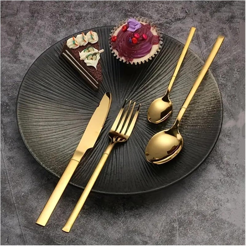 6/30pcs Stainless steel cutlery set, high-end steak knife, fork, dessert spoon, suitable for restaurant banquets parties(30pcs gold) - Image 3