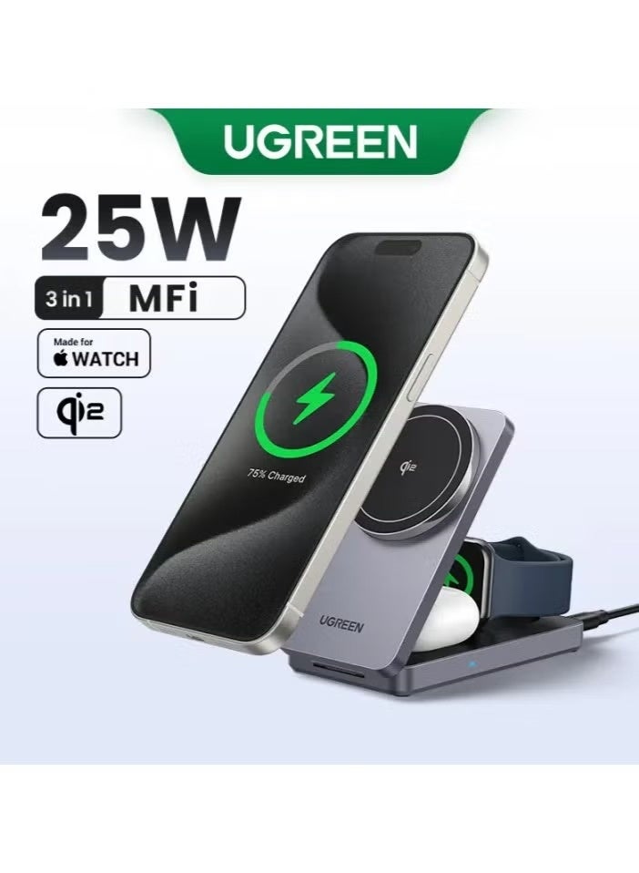 UGREEN ECO UGREEN 3-in-1 MFi 25W Magnetic Wireless Charger Stand Qi2 Charging For iPhone 16 Pro Max/AirPods 4 For MagSafe Fast Charger - Image 1
