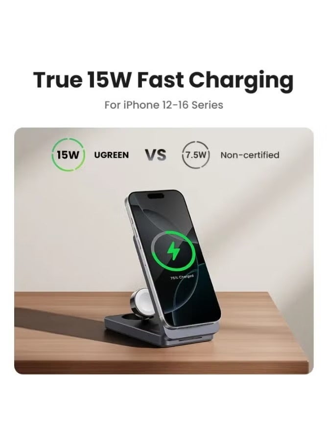 UGREEN ECO UGREEN 3-in-1 MFi 25W Magnetic Wireless Charger Stand Qi2 Charging For iPhone 16 Pro Max/AirPods 4 For MagSafe Fast Charger - Image 2