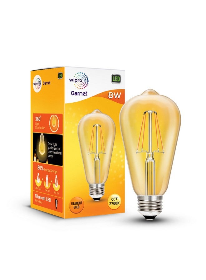 Wipro Garnet 8W A60 LED Filament Bulb | Decorative LED Bulb for Home & Office Decoration | Energy Efficient Filament Bulb comes with In-Built Surge Protection | E27 Bulb, 2700K(Warm White, Pack of 1) - Image 1