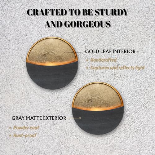 Batoslee Eclipse Candle Sconces Set of 2 - Modern Gray Metallic Wall Candle Holders with Gold Foil Interior, Christmas Wall Decor for Living Room, Bedroom, or Modern Farmhouse Decor - Image 5