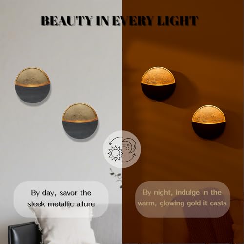 Batoslee Eclipse Candle Sconces Set of 2 - Modern Gray Metallic Wall Candle Holders with Gold Foil Interior, Christmas Wall Decor for Living Room, Bedroom, or Modern Farmhouse Decor - Image 4