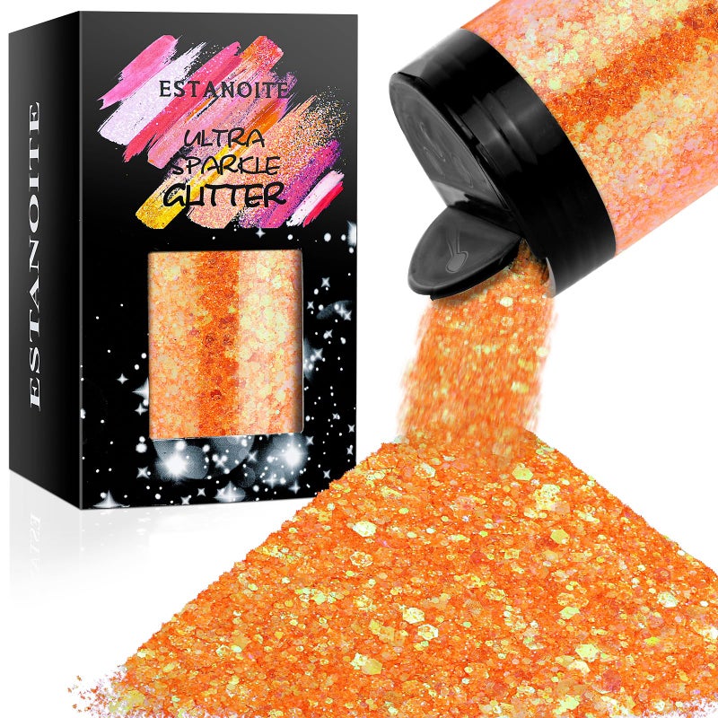 Iridescent Chunky Glitter 564oz160g Ultra Fine Glitter Powder Mixed Chunky PET Flakes Sequins for Resin Epoxy Craft Arts Tumbler Cosmetic Glitter for Body Nail Hair Eye Party Festival Orange