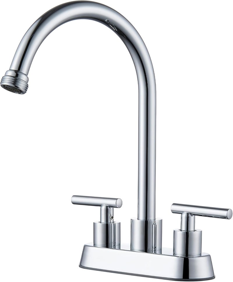 KroBer 4 Inch Centerset Laundry Faucet, 2 or 3 Hole Deck Mount, Chrome Utility Sink Faucet with 360° Swivel Spout and 3/4'' Thread End Garden Hose Adapter - Image 1