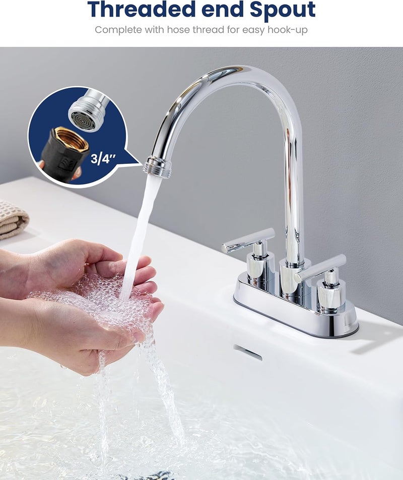 KroBer 4 Inch Centerset Laundry Faucet, 2 or 3 Hole Deck Mount, Chrome Utility Sink Faucet with 360° Swivel Spout and 3/4'' Thread End Garden Hose Adapter - Image 4