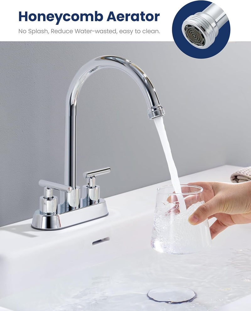 KroBer 4 Inch Centerset Laundry Faucet, 2 or 3 Hole Deck Mount, Chrome Utility Sink Faucet with 360° Swivel Spout and 3/4'' Thread End Garden Hose Adapter - Image 3